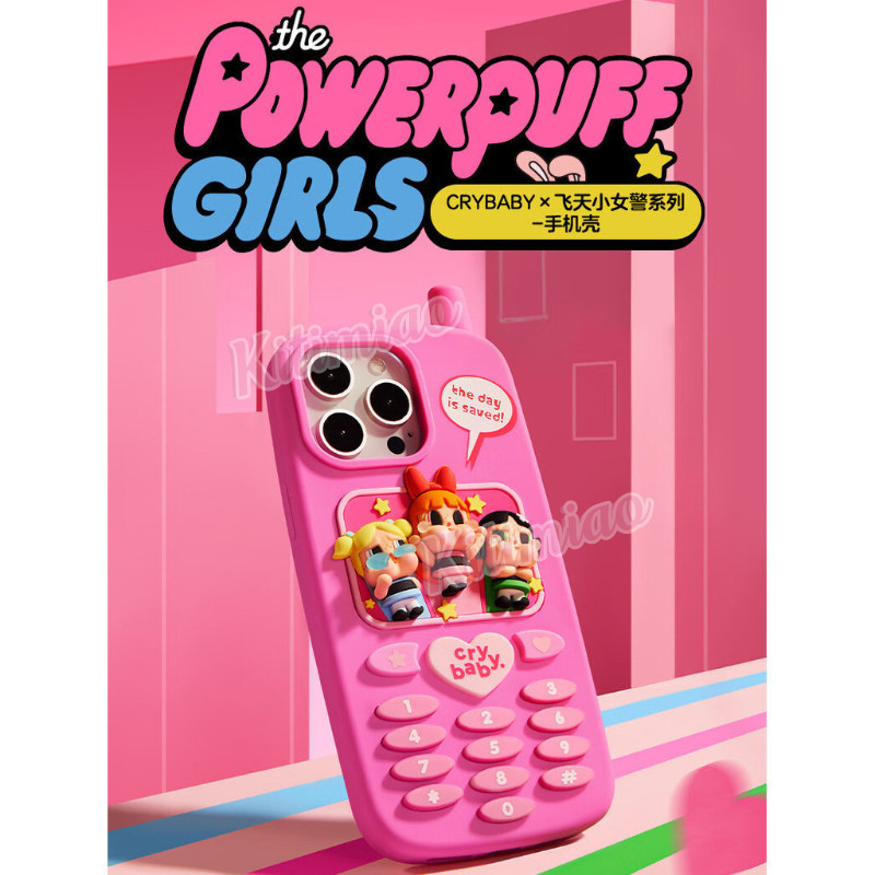 Kitimiao รับประกันความแท้!Popmart Crybaby X The Powerpuff Girls series เคสโทรศัพท์มือถือ Crybaby, ของขวัญวันเกิด, อุปกรณ์ต่อพ่วงกล่องปริศนา