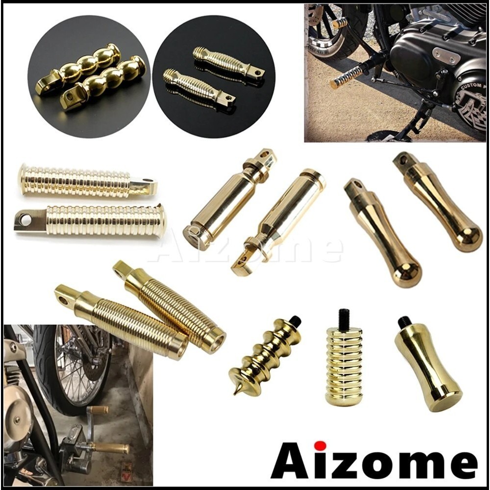 AI Universal Motorcycle Brass Shifter Pegs Male Mount Footpeg Footrest Pedal For Chopper Bobber Cafe