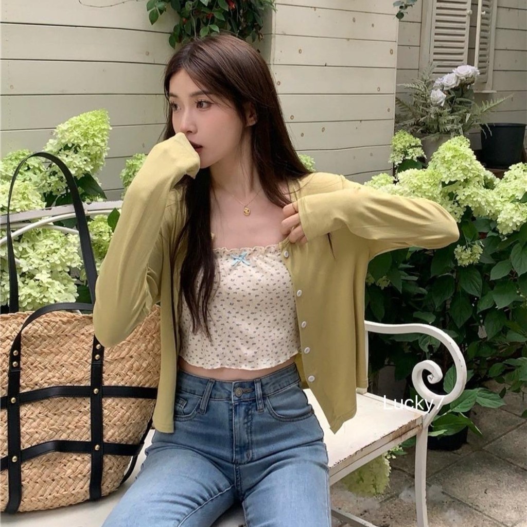 KN.Clothes ชุดเซ็ต2ชิ้น เสื้อคลุมกระดุมหน้า เสื้อสายเดี่ยว แต่งลูกไม้ ลายหัวใจ - รูปที่ 6