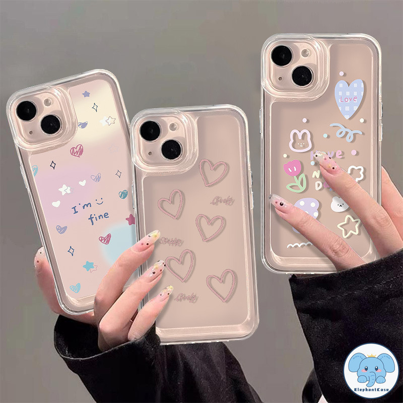 การ์ตูนไล่ความรักหัวใจยิ้มกระต่ายดอกไม้ดาวอังกฤษโบว์ iPhone 11 14 15 XR 12 7Plus 13 Pro Max X XS Max 14 15 8 7 Plus SE