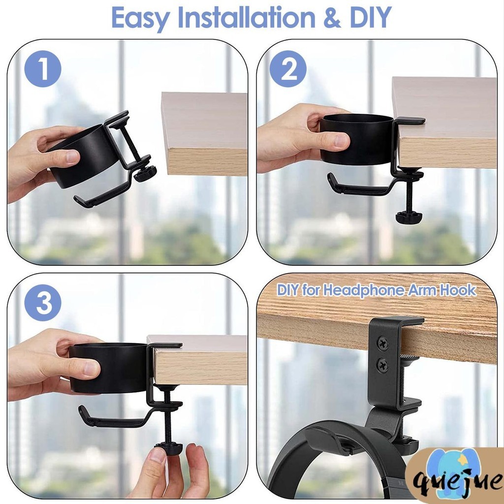 2 in 1 ที่วางแก้ว แบบตั้งโต๊ะ พร้อมที่แขวนหูฟัง ปรับได้ และตะขอแขวนขวดน้ํา SHOPQJC9612 - รูปที่ 4