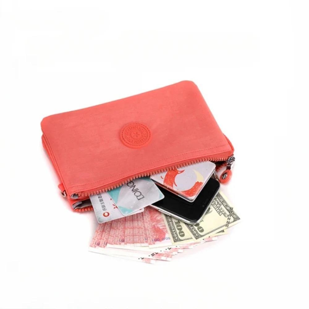 CARAMELO Canvas Wallet กระเป๋าใส่เหรียญหลายชั้นแบบพกพา Simple Large capacity Nylon Money Handbag ID บัตรเครดิต