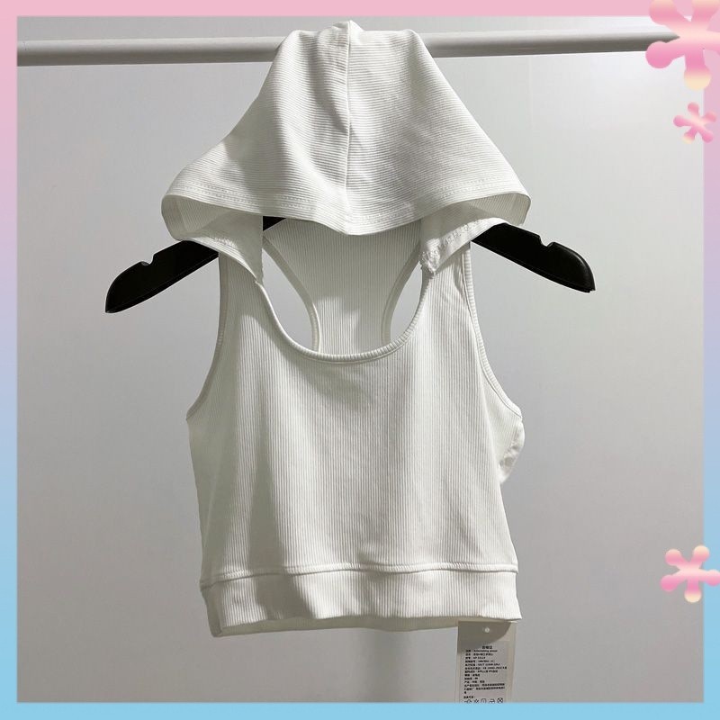 Girls' Fashionable All-Matching Solid Color I-Shaped Hooded Camisole Women's Baby Summer High Waist Crop Top Bottoming Top