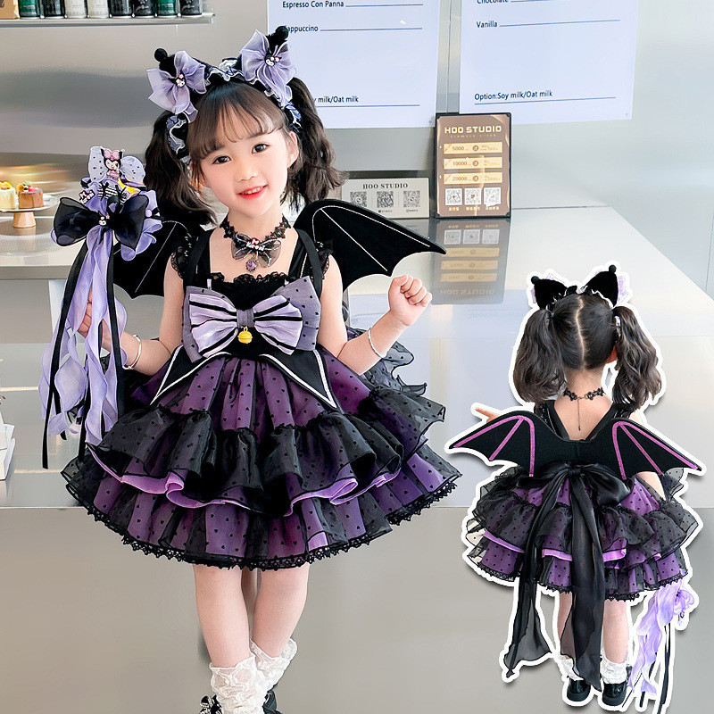 สาวโลลิต ้ า Kuromi Pettiskirt ฤดูร ้ อนเด ็ กใหม ่ lolita Princess Wings cos Performance Dress