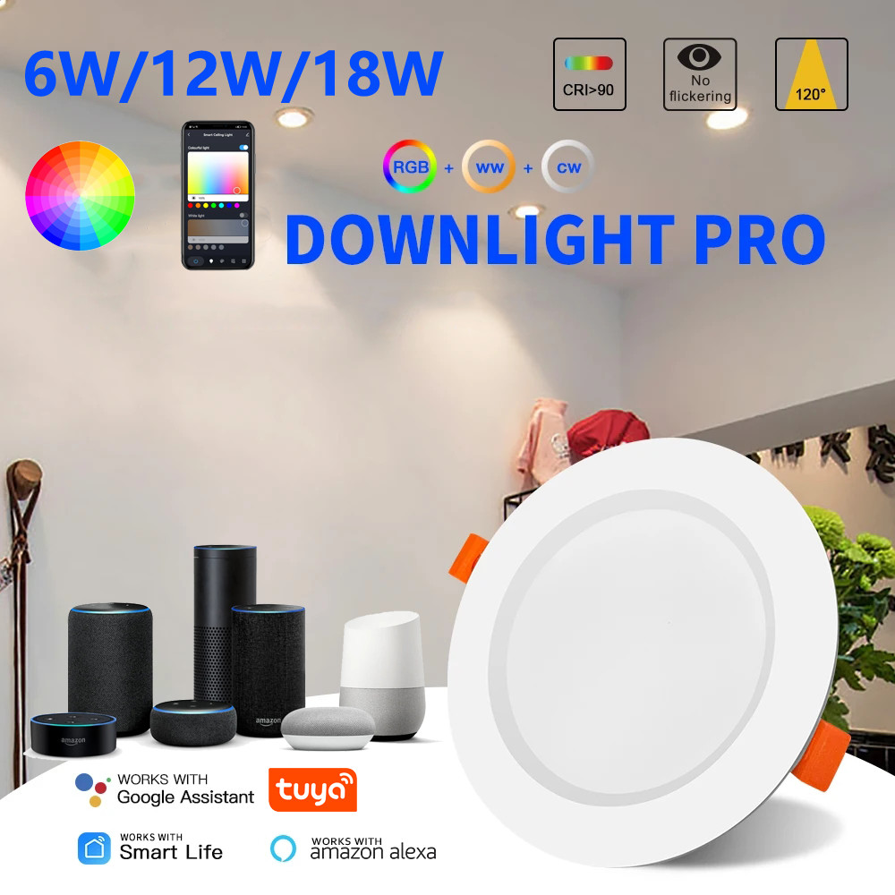 Tuya 6W 12W 18W สมาร ์ ทดาวน ์ ไลท ์ RGBIC Wifi โคมไฟ LED โคมไฟเพดานควบคุมเสียงโคมไฟทํางานร ่ วมกับ Alexa และ Google Home