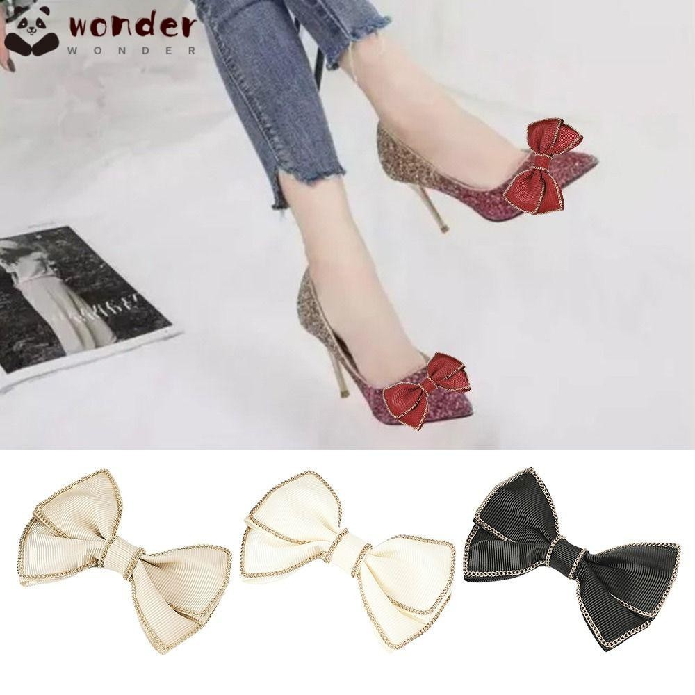 Wonder 2 ชิ้นรองเท้าคลิป, 6x9 ซม.DIY Handmade รองเท้าหัวเข็มขัด,แฟชั่น Bowknot พร้อมหัวเข็มขัดที่ถอดออกได้รองเท้าตกแต่งผู้หญิง