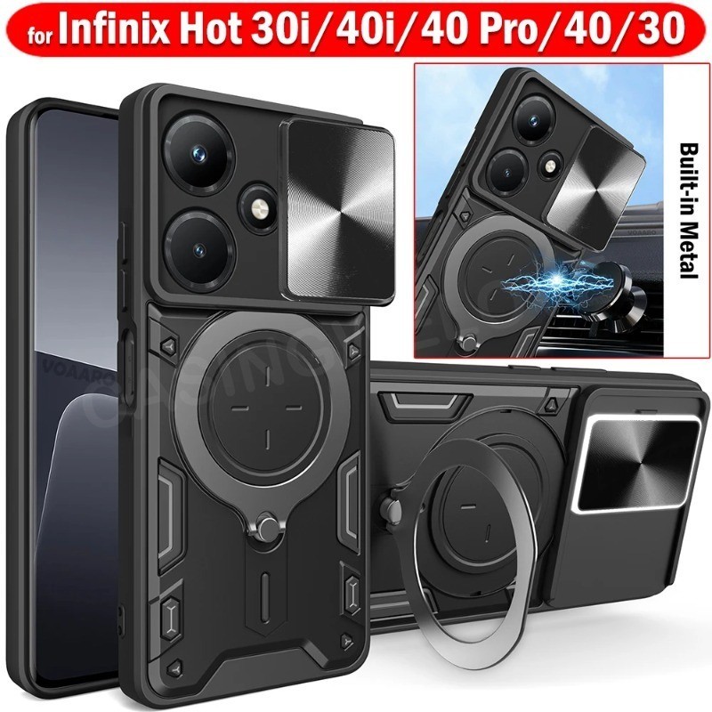 ปลอกสําหรับ Infinix Hot40Pro Hot40 40i 40Pro สมาร์ท 8 8Pro สมาร์ท 9 Hot30 30Pro เกราะแหวน Stand Holder Bracket เคสโทรศัพท์แข็งป้องกันกันกระแทก Anti Fall Drop ฝาหลัง