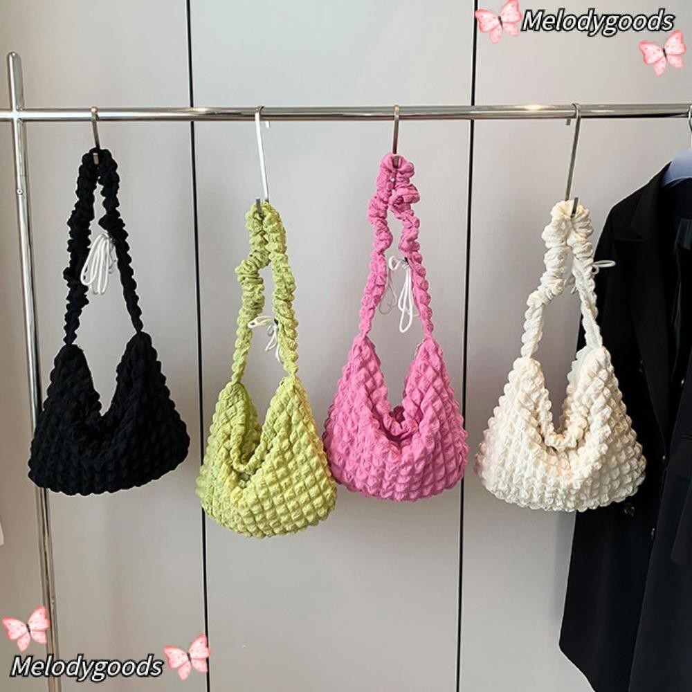 Melodg Underarm Bag, Pleated Bubbles Plaid Quilted Shoulder Bag, Hot Sale Casual Large Capacity Bucket Bag