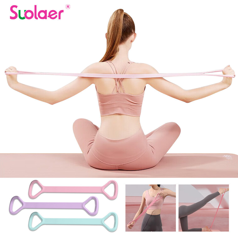 Suolaer ยืดสายรัดโยคะ 8-Figure Tensioner เครื ่ องมือโยคะเปิดกลับฝึกไหล ่ โยคะยืดเข ็ มขัดยืดหยุ ่ นยืดวงออกกําลังกาย