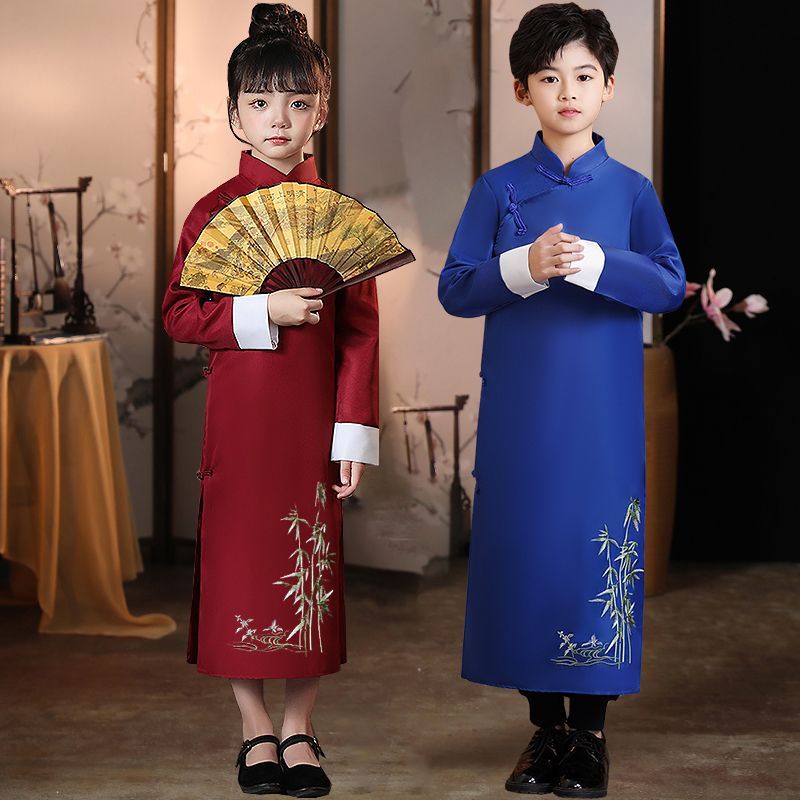 เด็ก Crosstalk Performance เครื่องแต่งกาย 54 Republic of China Long Shirt Coat Boys Storyteller Chin