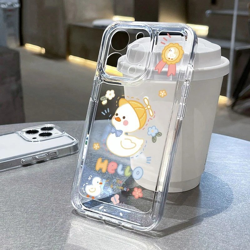 ปลอกสําหรับ Samsung Galaxy S23 FE S24 S23 Ultra S22 S21 Plus S21 S20 FE หมายเหตุ 20 Ultra การ์ตูนตลกเป็ดดอกไม้โชคเป็ดโปร่งใสนุ่ม
