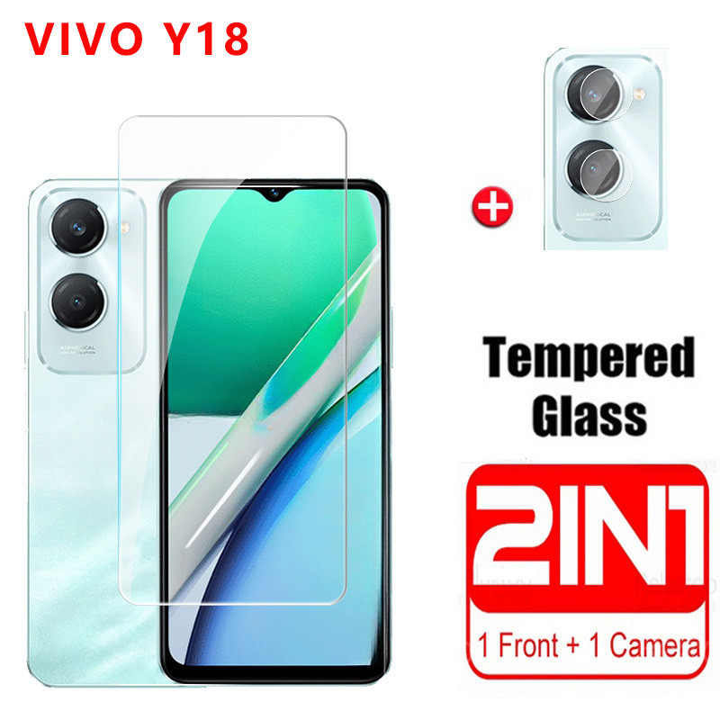 Vivo Y18 Y18E 4G 5G 2024 ป้องกันหน้าจอ 2in1 ฝาครอบกระจกนิรภัยป้องกันสําหรับ VivoY18 Y 18 VivoY18E Y 18E เลนส์กล้องฟิล์ม