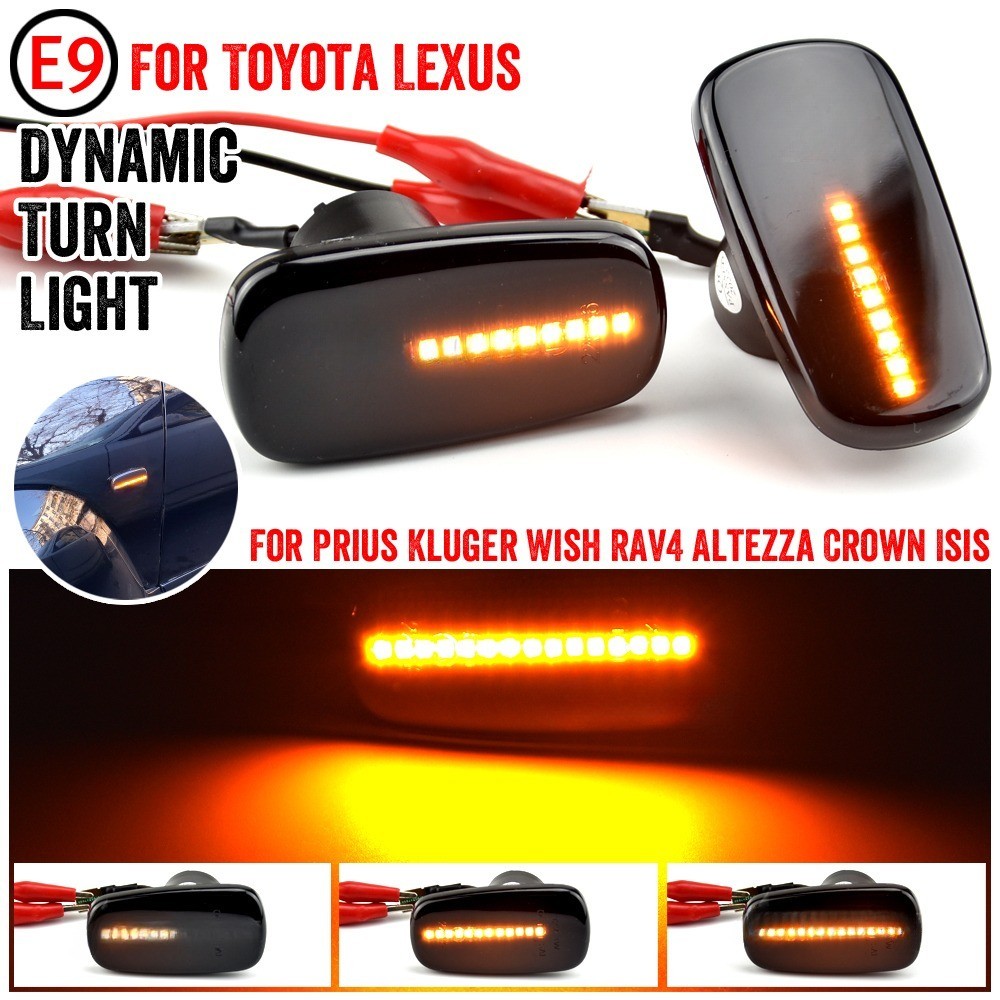 2 ชิ้นควันเลนส์แบบไดนามิก LED รถ Fender ด้านข้างไฟเลี้ยวไฟสัญญาณลําดับ Blinker โคมไฟ Repeater สําหรับ Toyota Wish AE10 ZNE10 Prius RAV4 Crown Lexus IS200 IS300 LS430