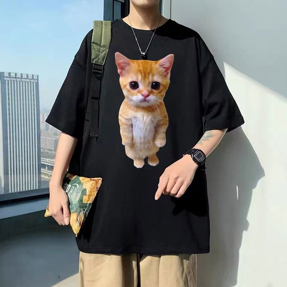 El Gato Meme Sad Crying Cat Munchkin Kitty Meme Trendy Graphic Tshirt Harajuku Tshirts Man