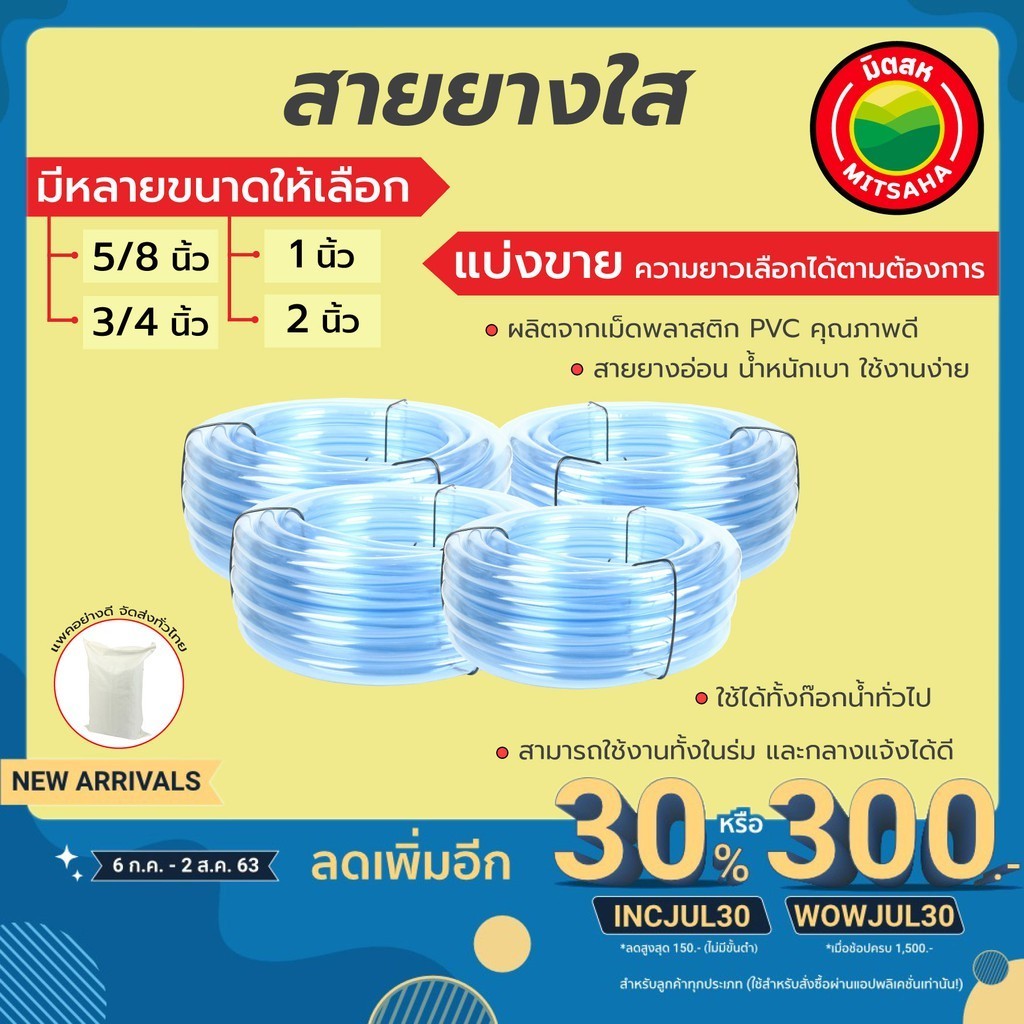 สายยางใสกลม 5/8-1 นิ้ว หนา 2 มม. Water Hose เกรด AAA แบ่งขายเป็นเมตร มิตสห