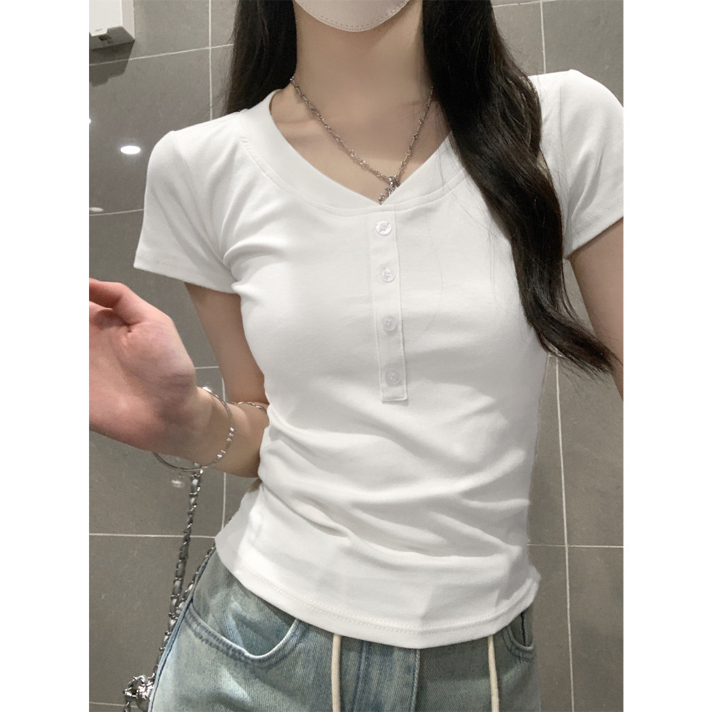Nuziro Baby Tee - เสื้อยืดคอวีแขนสั้นผ้าฝ้าย #HH05