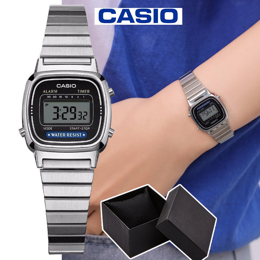 นาฬิกา casio ผู้หญิง นาฬิกาเล็ก นาฬิกากันน้ํา คาสิโอ นาฬิกาข้อมือดิจิทัล สเตนเลส กันน้ํา สไตล์วินเทจ ย้อนยุค LA670 LA-670 670WA พร้อมกล่อง ของแท้ สําหรับผู้หญิง