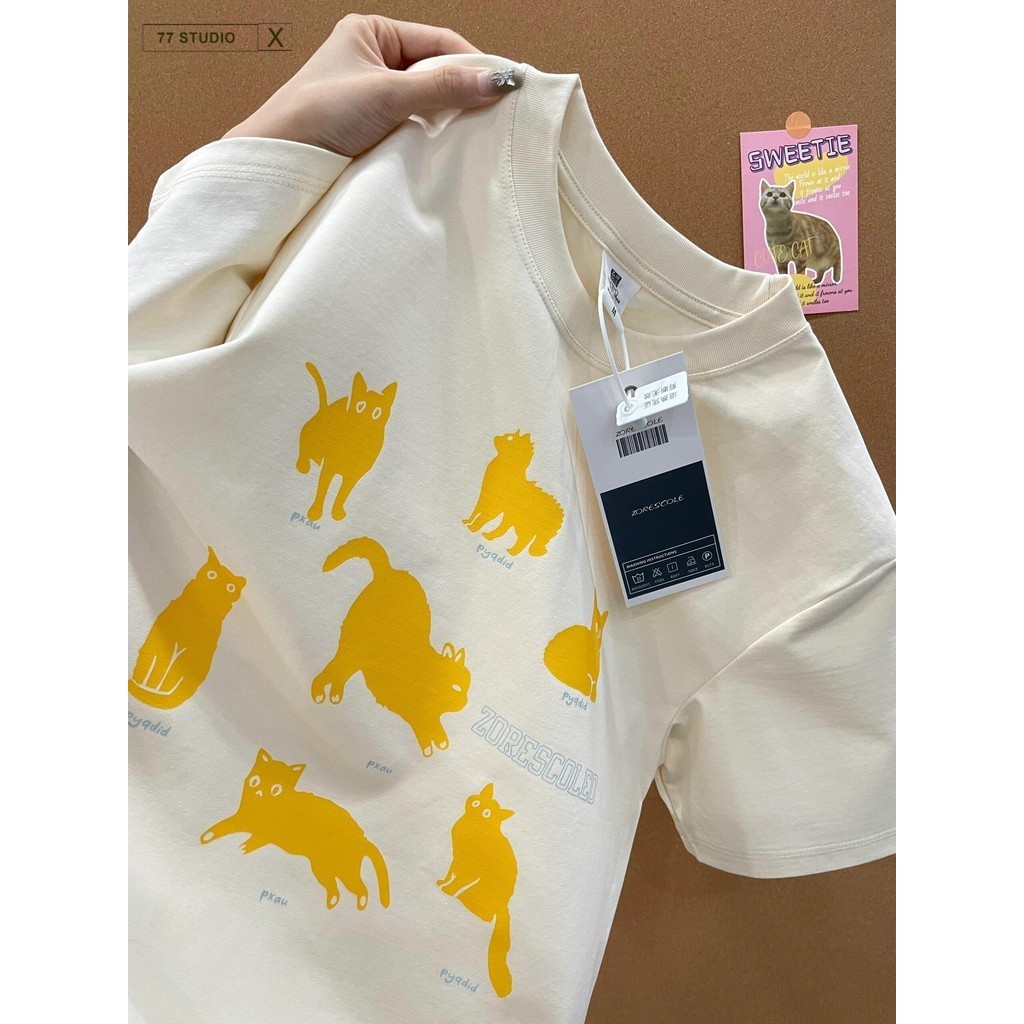 พร้อมส่ง🚀เสื้อ พร้อมส่ง เสื้อยืดแขนสั้น คอกลม โอเวอร์ไซซ์ สไตล์เกาหลี แฟชั่นสําหรับผู้ชาย ลูกแมว และผู้หญิง