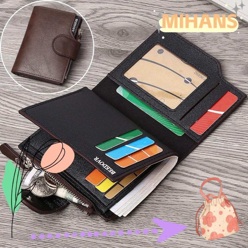 Mih Mens Wallet, Short with Zipper Coin Purses, Fashion PU Leather Slim Credit Card Holder Men