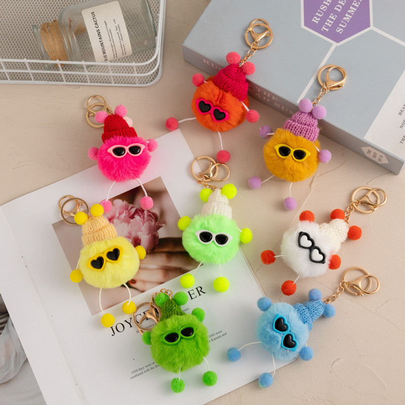 Briquette ตุ๊กตา Cool Plush พวงกุญแจน่ารักสวมใส่แว่นตากันแดด Mini Rex กระต่าย Fluffy Key แหวน Pom Pom Key Chain กระเป๋า Trinket