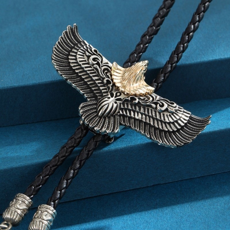 Char Mens ผู้หญิงอเมริกัน Bolo Tie โลหะ Flying Eagle คาวบอยหนังเชือกเนคไทสร้อยคอตะวันตกพร้อมจี้ Feathered ราคา ถูกที่สุด ดีลบีเคเค แกลเลอรีภาพที่ 6