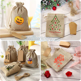 10 ชิ้น Burlap ถุงของขวัญ Drawstring Jute กระเป๋าผ้าลินินกระสอบเก็บกระเป๋า Burlap กระเป๋าสําหรับงานแต่งงานโปรดปรานเครื่องประดับ Pouches