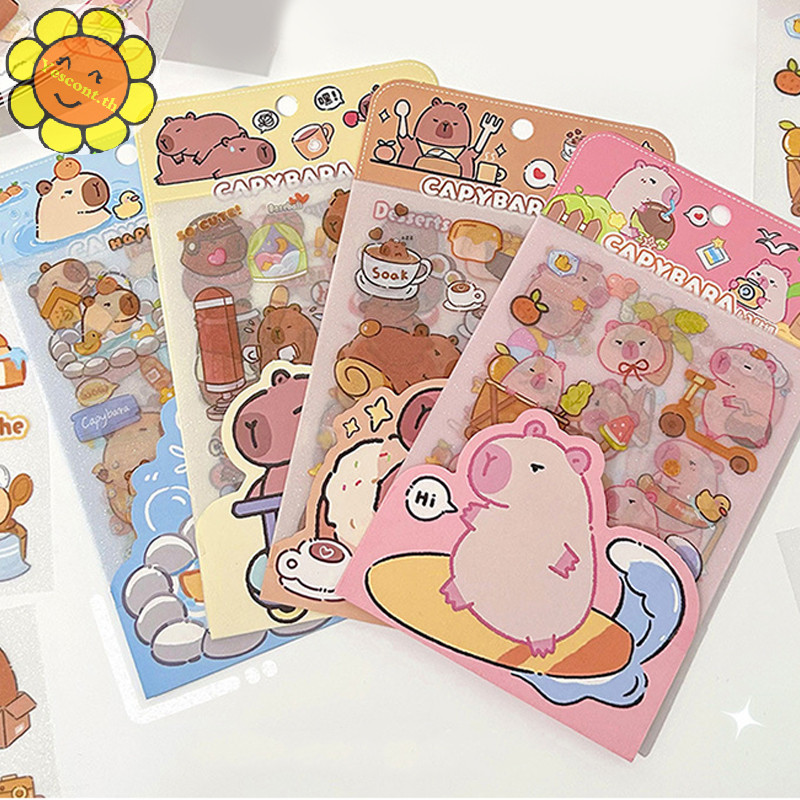 Yescont 4Sheepts Kawaii น่ารัก Capybara Frosted สติกเกอร์การ์ตูนไดอารี่ตกแต่ง Scrapbooking Journal สติกเกอร์ความงามเครื่องเขียนโรงเรียนอุปกรณ์ TH