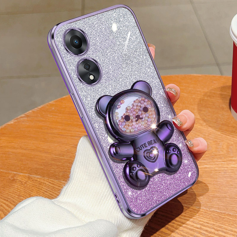 สําหรับ OPPO A60 4G CPH2631 กรณีกันกระแทก Electroplated TPU การ์ตูนหมีเคสโทรศัพท์สําหรับ OPPO A60 4G