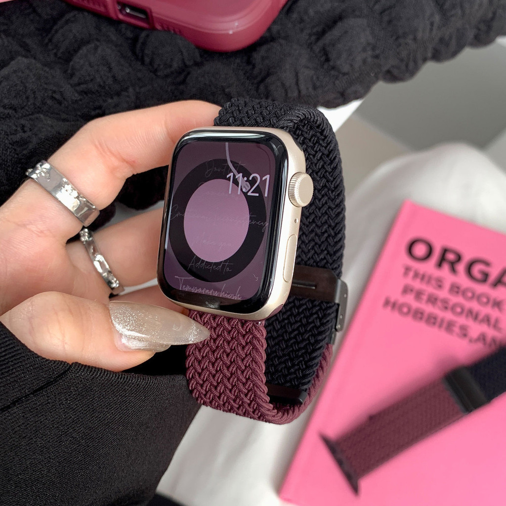 สายนาฬิกาสายรัดไนลอนสีชมพูสำหรับ applewatch9 iWatch S8