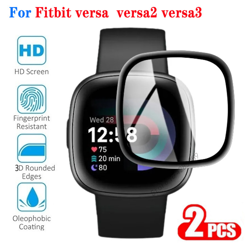 Fitbit Versa 4 Versa2 1-3 ชิ้น 1000D HD Black Edge ฟิล์มกระจกนิรภัยสําหรับ Fitbit Versa 4 3 2 Anti Scratch ป้องกันการระเบิดนาฬิกากันชนป้องกันหน้าจอ