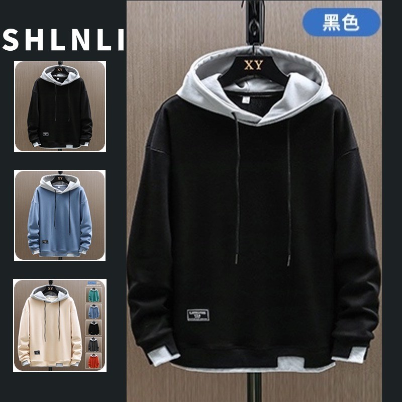 สีตัดกัน Hoodies ฤดูใบไม ้ ผลิและฤดูใบไม ้ ร ่ วงผู ้ ชาย Drawstring เสื ้ อสเวตเตอร ์ ลําลอง