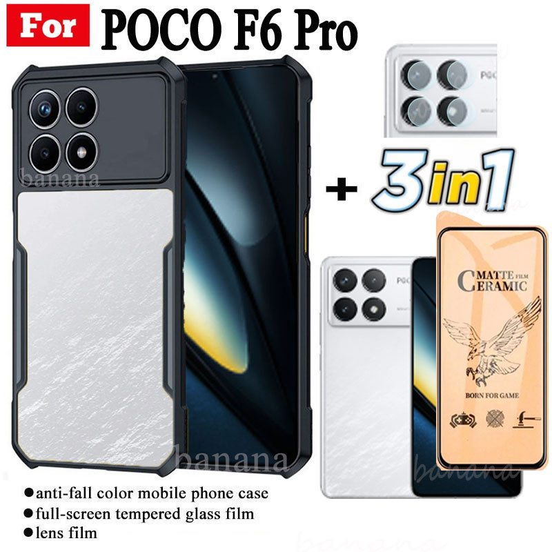 3 ใน 1 POCO F6 Pro เคสโทรศัพท์กันกระแทกสําหรับ Poco F6 F5 Pro X6 Pro X5 Pro ฟิล์มฝ้าเซรามิก + ฟิล์มเ