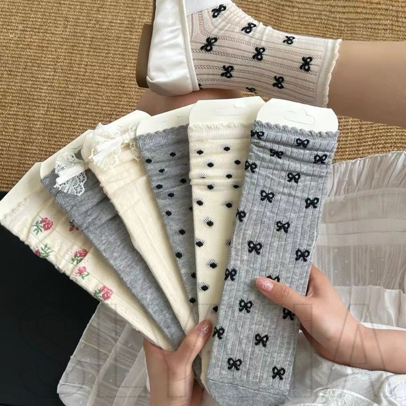 Piles Calf Stocking - JK, Lolita, สไตล์บัลเล่ต์, หวาน - โปร่งแสง, บางเฉียบ, แถบแนวตั้ง - อุปกรณ์จับคู่ฤดูร้อนสวมใส่ - ถุงเท้าหลอดกลางกุทัณฑ์