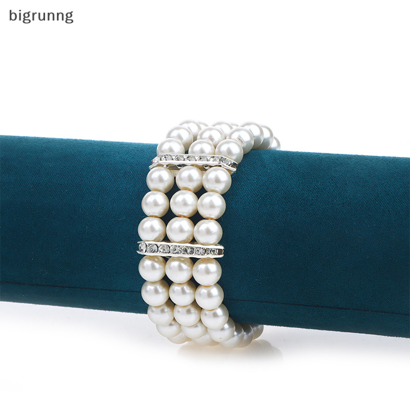 Bigrunng 3 แถว Pearl Rhinestone สร้อยข้อมือความยืดหยุ่นสร้อยข้อมือจําลอง Pearl Multilayer ลูกปัดกําไลข้อมือผู้หญิงเครื่องประดับของขวัญ SG