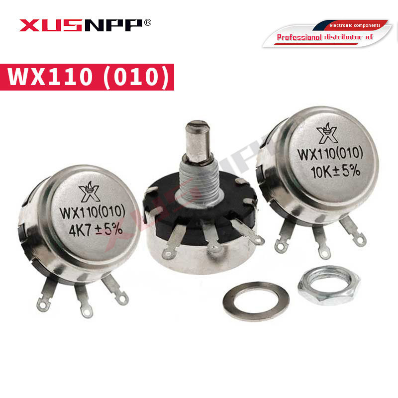 5pcs WX110 (010) 6 มม.รอบเพลาโลหะเดี่ยว Turn Wire resistor Wound Potentiometer 1 K 2.2 K 3.3 K 4.7 K