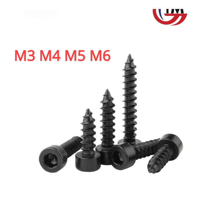 [YHM1] เกรด 8.8 สีดำ หัวจม สกรู เกลียวปล่อย M3M4M5M6 Hexagon socket cheese head self-tapping screw