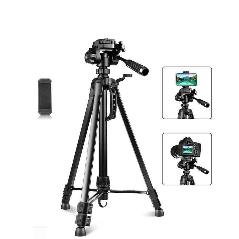 Professional Aluminum Selfie Live Tripod Mount Camera Tripod Bracket with Three-dimensional Head & Phone Clamp