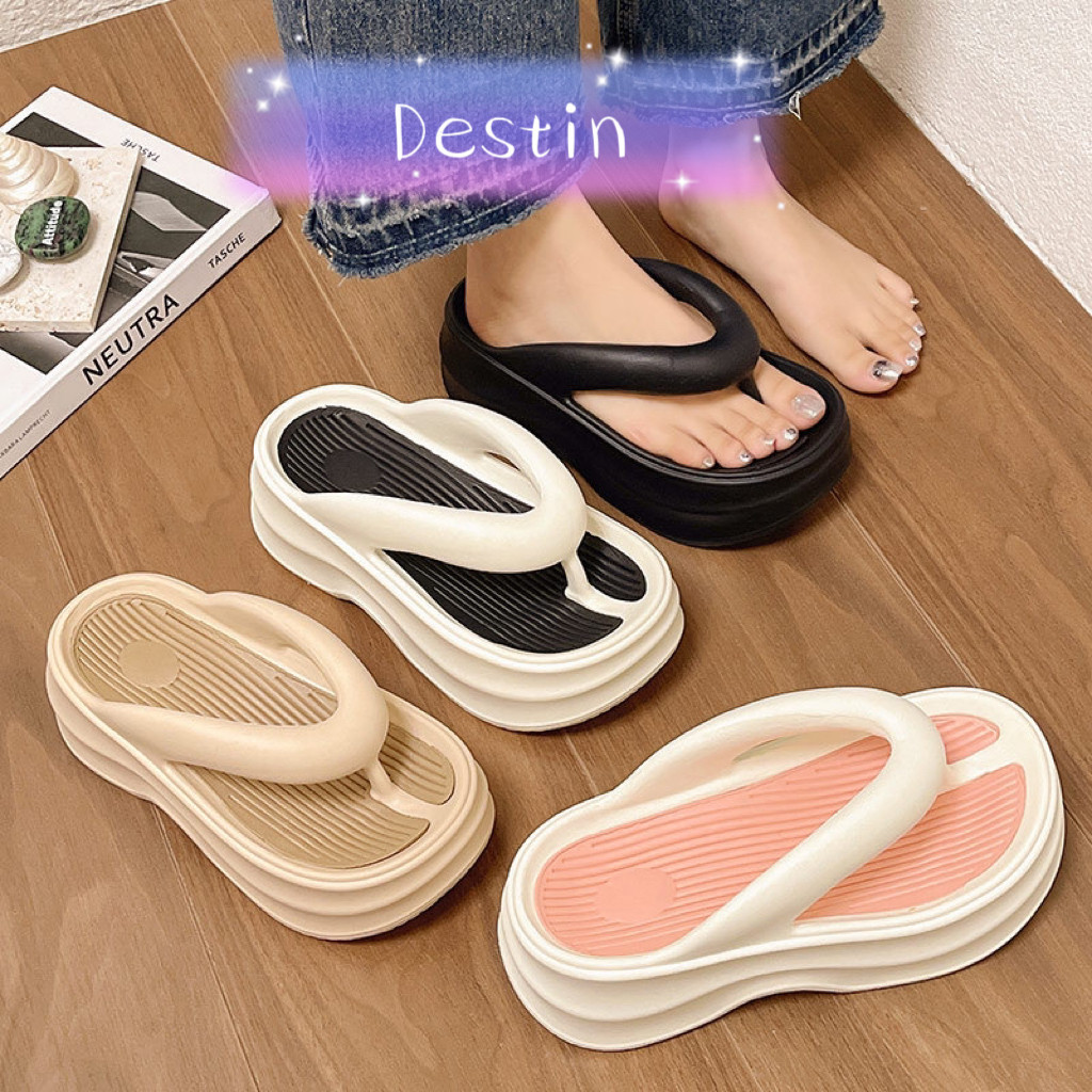 Destin พร้อมส่งจากไทย   (LT-E03)รองเท้าหูหนีบ  แตะแบบสวม หูคีบ เสริมส้นสูง ส้นสูง 7 cm ใส่สบาย วัสดุ EVA