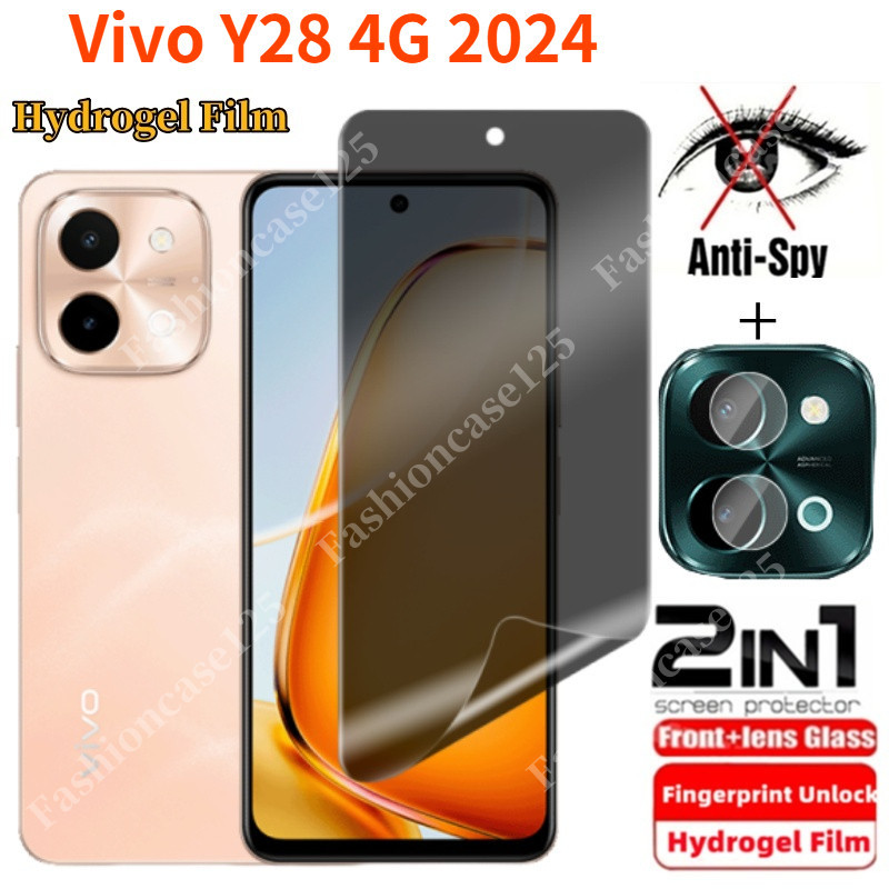 2in1 Vivo Y28 4G 2024 Soft Privacy Hydrogelฟิล์มAnti-Spyป้องกันหน้าจอAnti Peekความเป็นส่วนตัวฟิล์มสํ