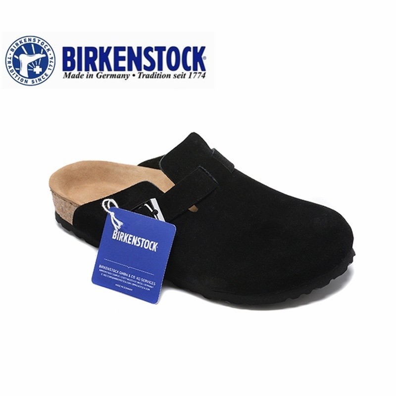 Birkenstock Boston Black Suede Classic Male/Female Cork Slippers 34-46