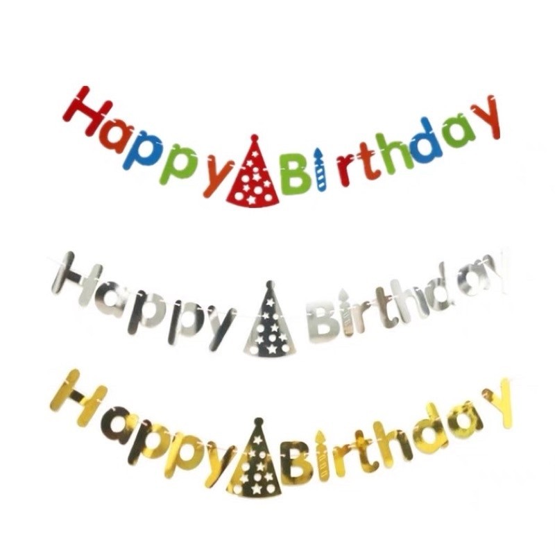 ธงกระดาษHappy birthday ป้ายHappy birthday พร้อมริบบิ้น
