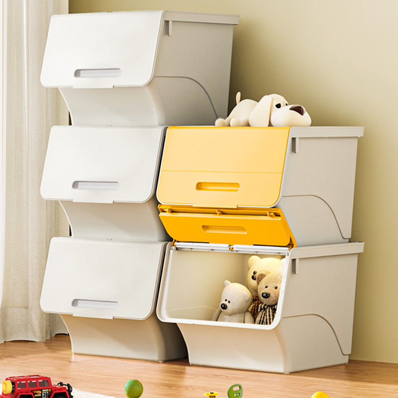 NeatBox กล่องเก็บของ เปิดด้านหน้า ของใช้ในครัวเรือน กล่อง แพ็คของเล่นและของว่างพลาสติก สามารถวางซ้อน