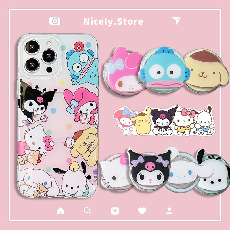 น่ารัก Sanrio Hangyodon Kuromi ผู้ถือขาตั้งแม่เหล็กไร้สายชาร์จเคสโทรศัพท์สําหรับ iPhone 15 14 13 12 Pro Max 15Promax Shock Proof IMD ปลอก