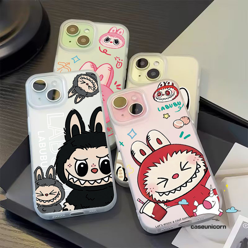 การ์ตูนสร้างสรรค์หรูหราหลุมขนาดใหญ่ Frosted คู่สําหรับ IPhone 15 14 12 11 13 Pro MAX 7Plus XR XS MAX X 6s 7 6 8 Plus SE 2020 น่ารัก Pop Mart Labubu วาดปกอ่อน