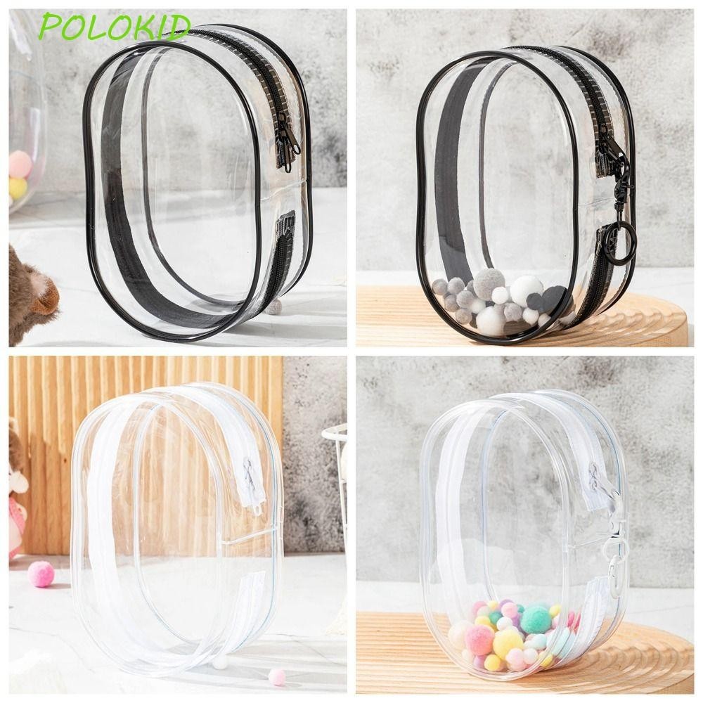 Polokid Labubu Time Doll Display Bag, with Plush Ball PVC Doll Transparent Walking Bag, Portable Dust Thicken Oval Wendy Doll Storage Bag Organization