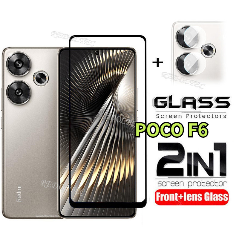2 in 1 Xiaomi POCO F6 ป้องกันหน้าจอ + เลนส์ป้องกันกาวเต็มคลุมทั้งหมด POCOF6 POCO F 6 F6 กระจกนิรภัย 