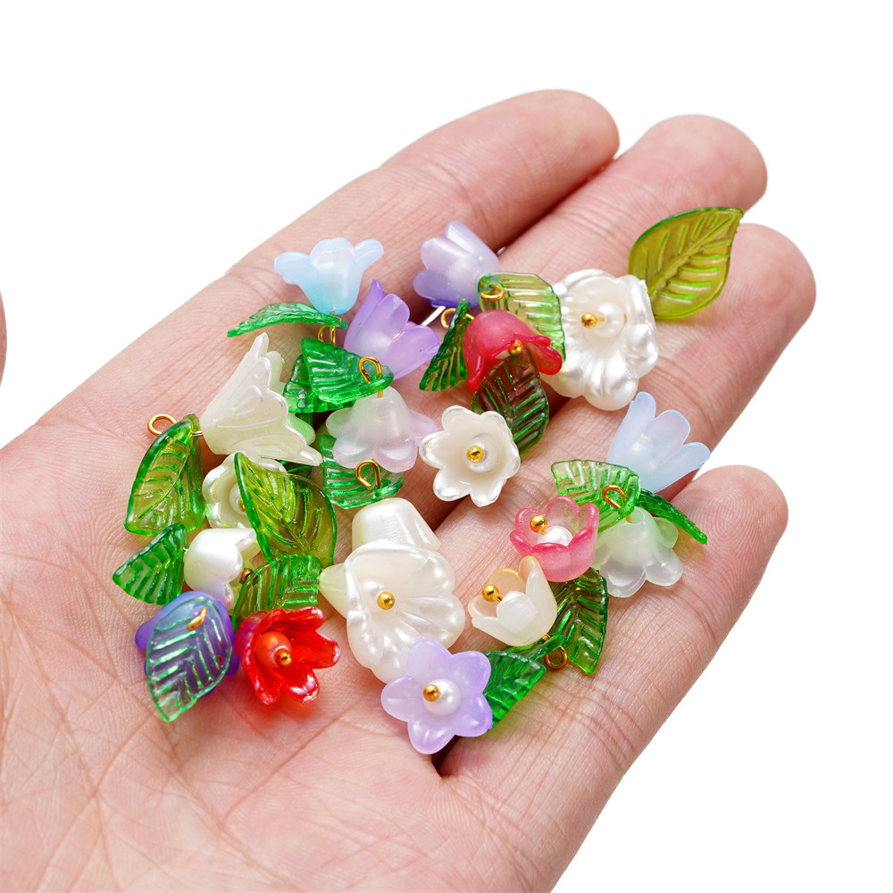 ลูกปัดดอกไม้อะคริลิค+จี้ใบไม้  10-20ชิ้น สำหรับDIYเครื่องประดับ งานฝีมือ อุปกรณ์ทำสร้อย - รูปที่ 5