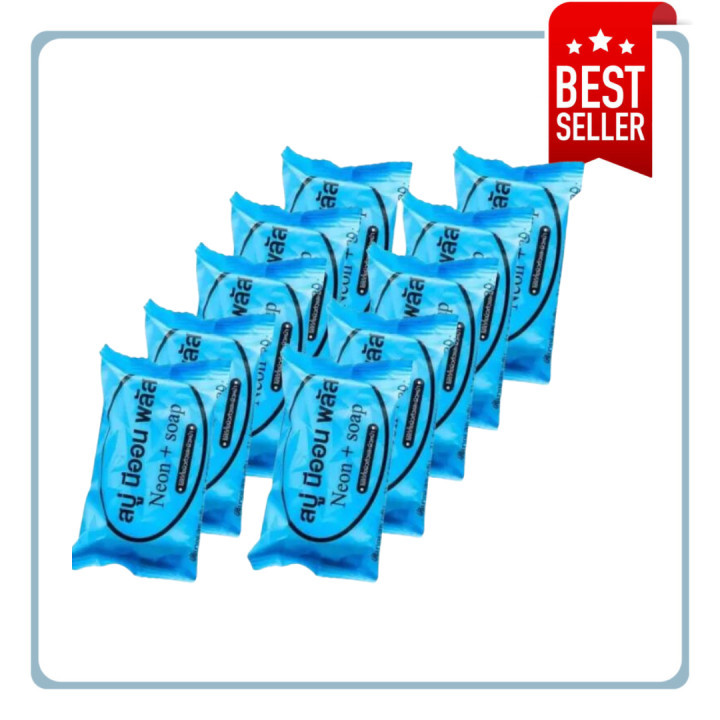 (10ก้อน)Neon soap สบู่นีออนพลัส แพ็คเกจใหม่ ใช้ได้ทั้งผิวหน้าและผิวตัว ขนาด 35 กรัม