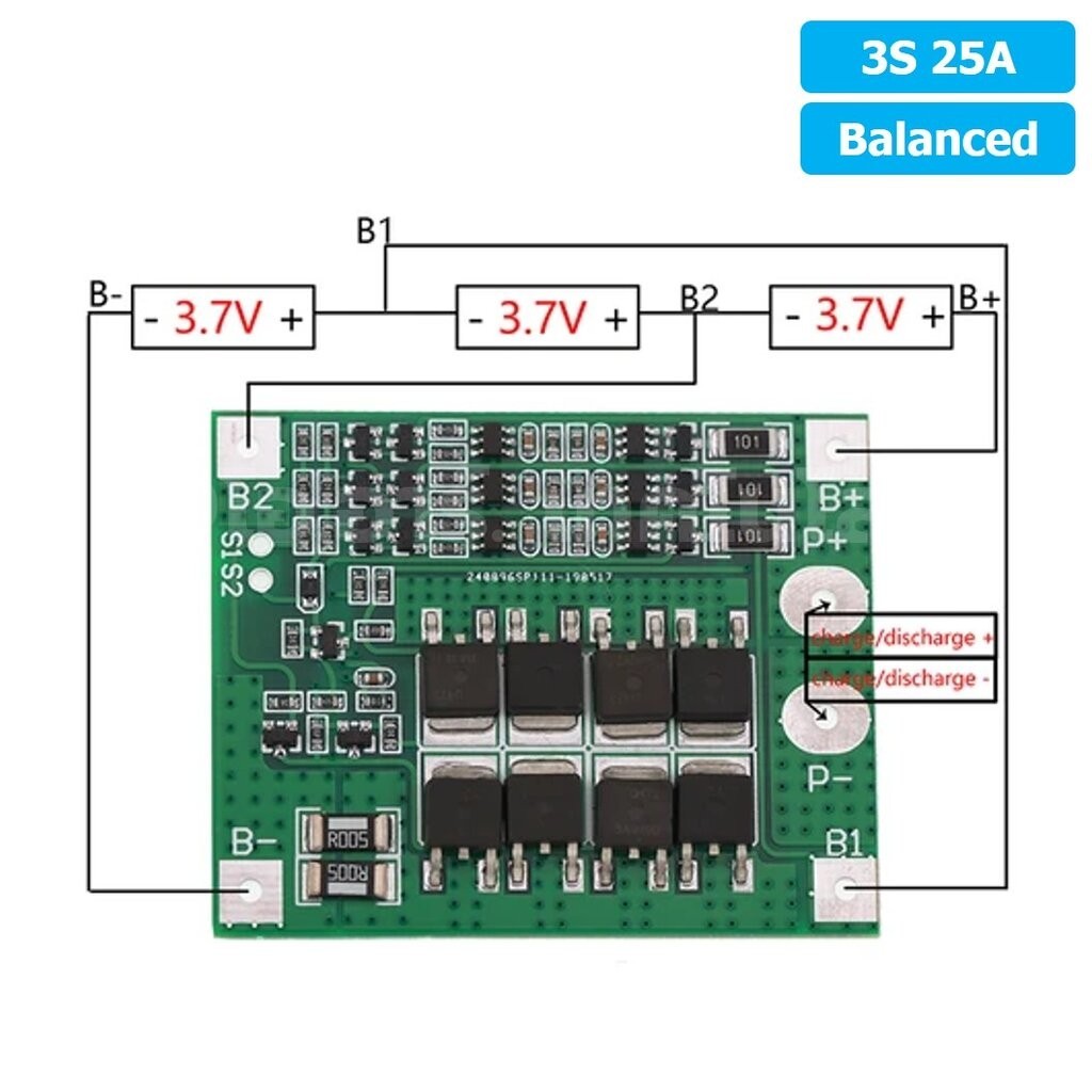 CM632 3S 25A Balanced โมดูลชาร์จแบตเตอรี่ BMS 3-Series 25A 18650 Lithium Battery Protection Module แบตลิเธียม