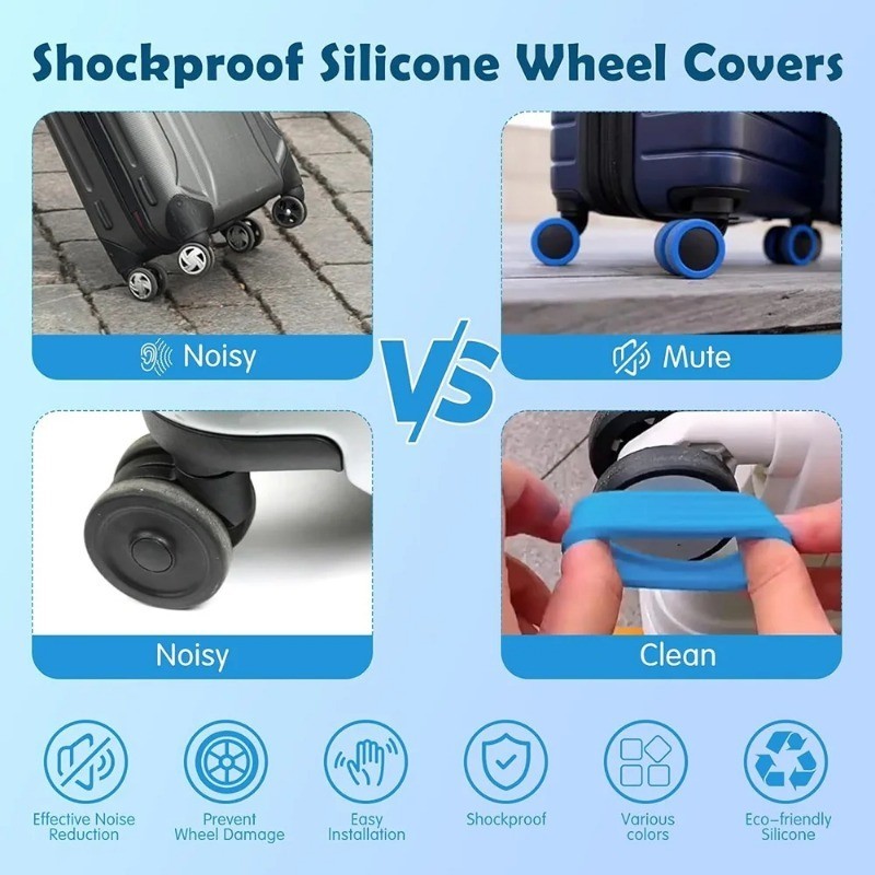 Sfse - 8 ชิ้นตัวป้องกันล้อกระเป๋าเดินทาง-ลดเสียงรบกวน,สวมใส่-ซิลิโคนล้อล้อแขน-กล่องรถเข็น,อุปกรณ์เสริมกระเป๋าเดินทาง-เงียบเสียงล้อฝาครอบป้องกัน